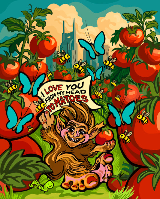“I Love You from My Head to-ma-Toes” Official Artwork for Tomato Art Fest 8X10 inches – Whimsical Garden Art Print by Camilla Spadafino