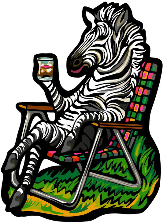 Zebra fine yART - Limited Edition 30x30 – Viral Tennessee Escapee Relaxing in a Lawn Chair