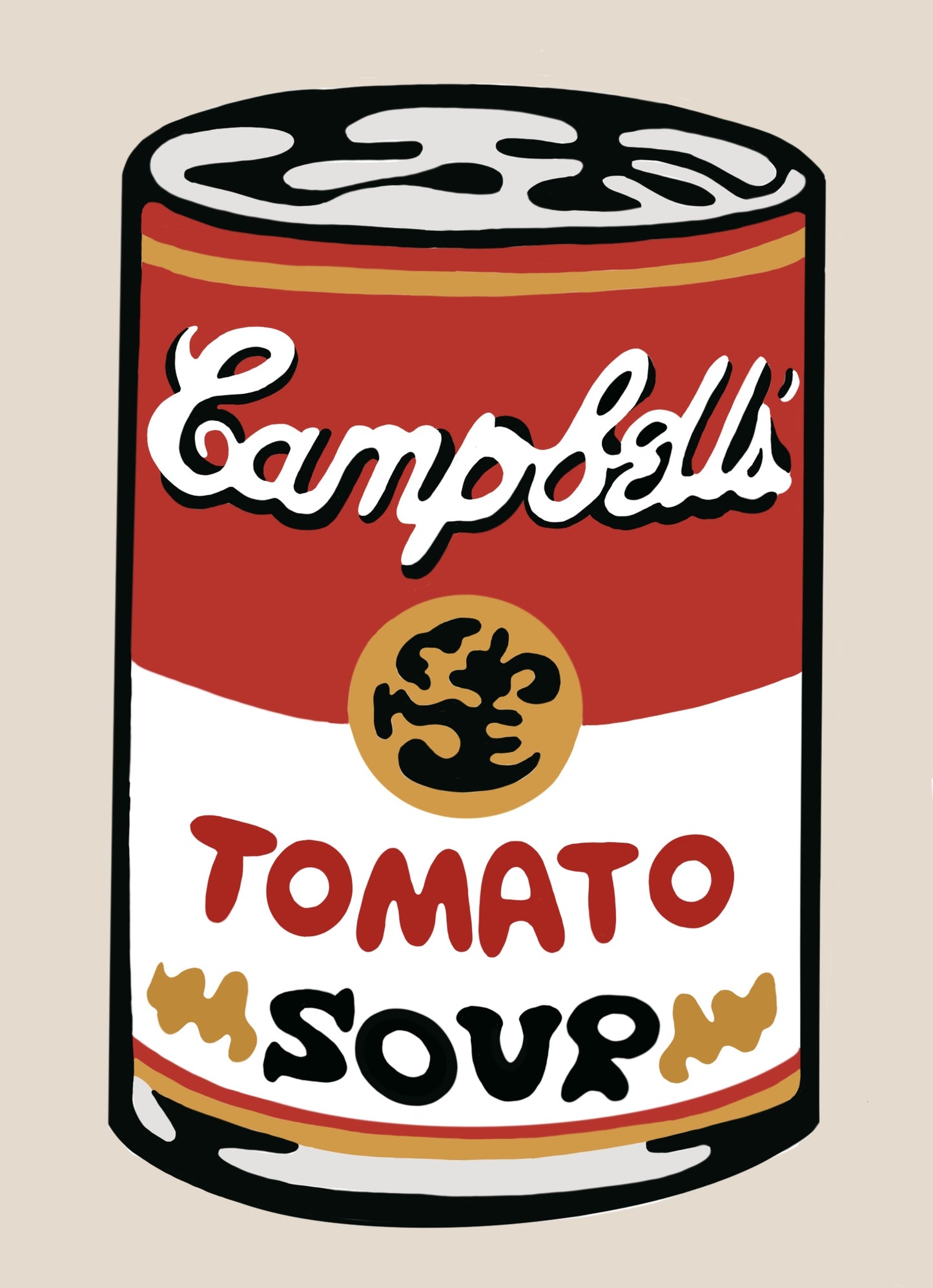 Tomato Soup Can Paint by Number Kit / 5”x7” / Beige Border / 2 Hour Project / Warhol
