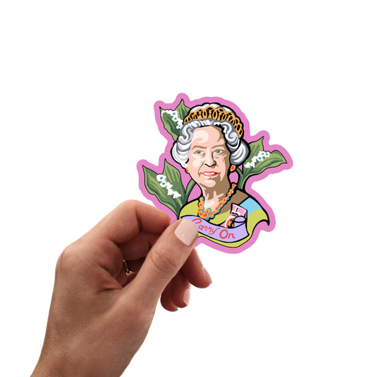 Queen Elizabeth II ‘Carry On’ Sticker; 3”x2” Vinyl Decal; Free Shipping