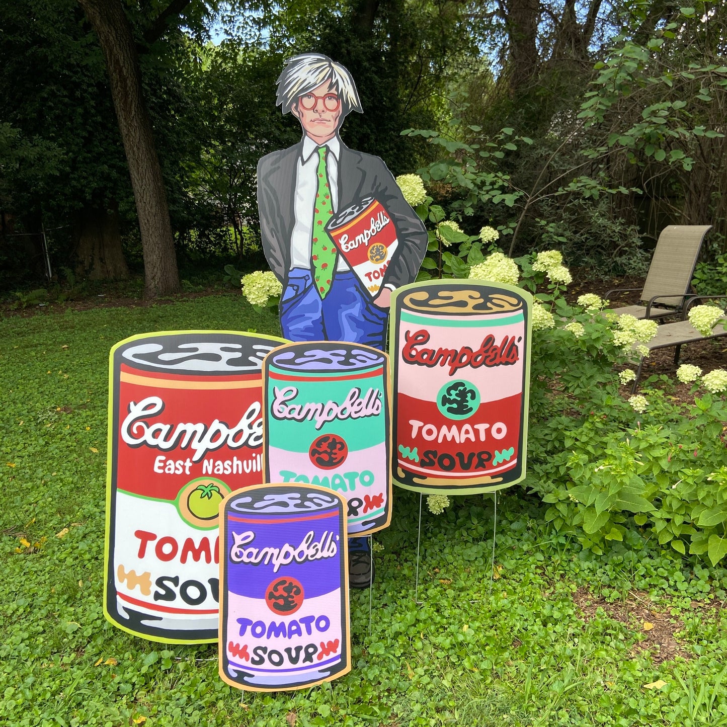 yART Tomato Soup Can Pink and Red; 21”H X 13.5 W Yard Sign Durable Colorful