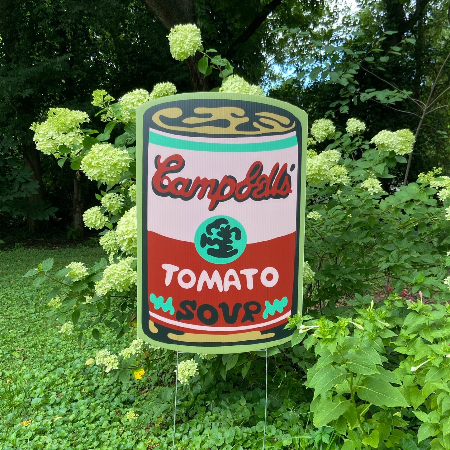 yART Tomato Soup Can Pink and Red; 21”H X 13.5 W Yard Sign Durable Colorful