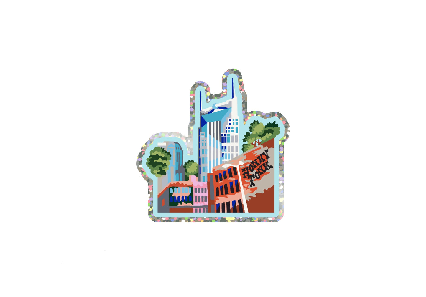 Nashville Sticker w/ Holographic Glitter Border; 3”x2.5” Med Vinyl Decal; Free Shipping