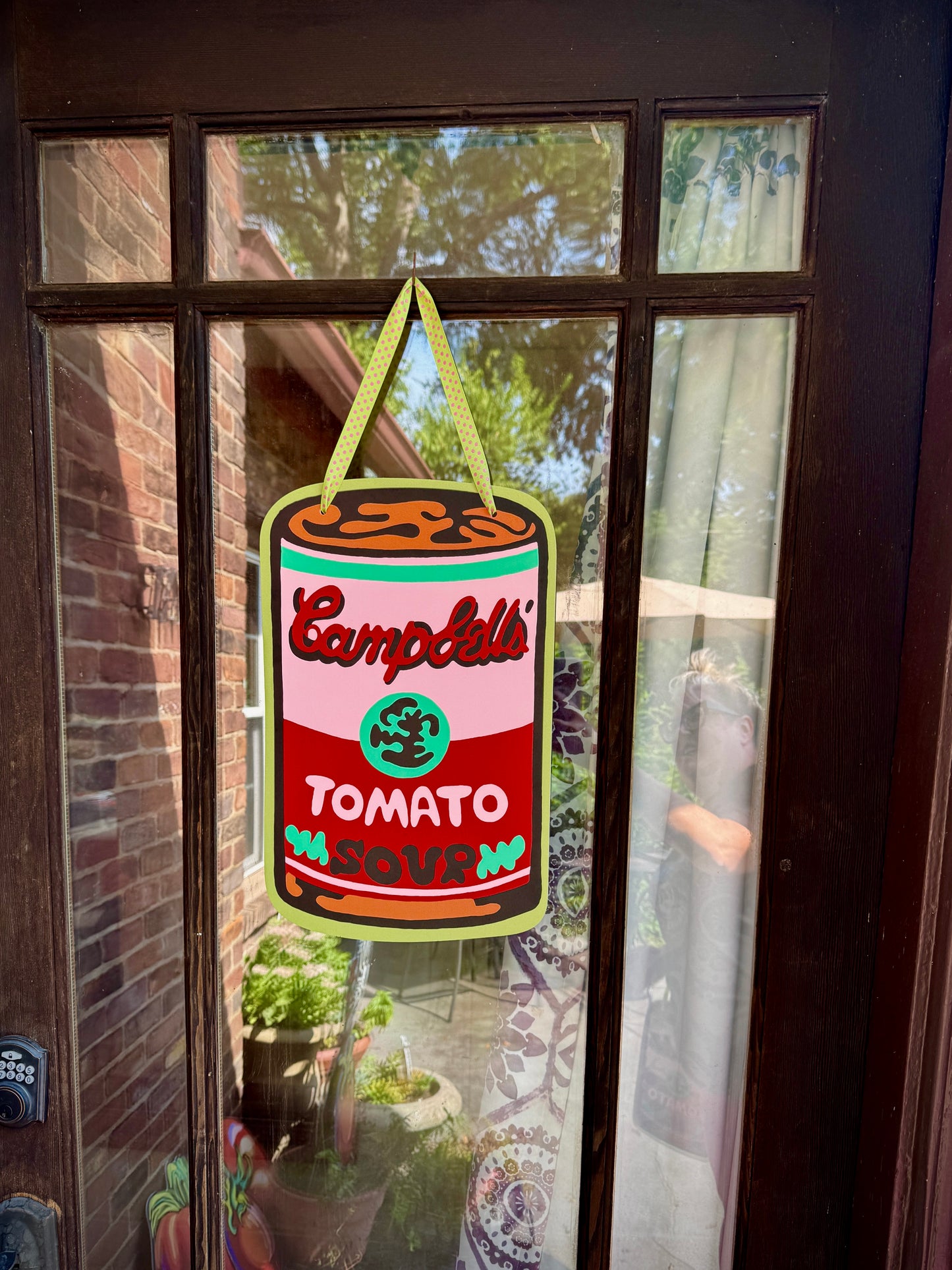 Tomato Can Door Hanger in Pink and Green - Ribbon Varies