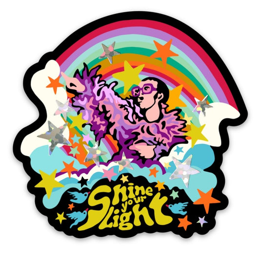 Shine Your Light Sticker w/ Holographic Glitter Stars; 3”x2.85”; Med Vinyl Decal; Free Shipping