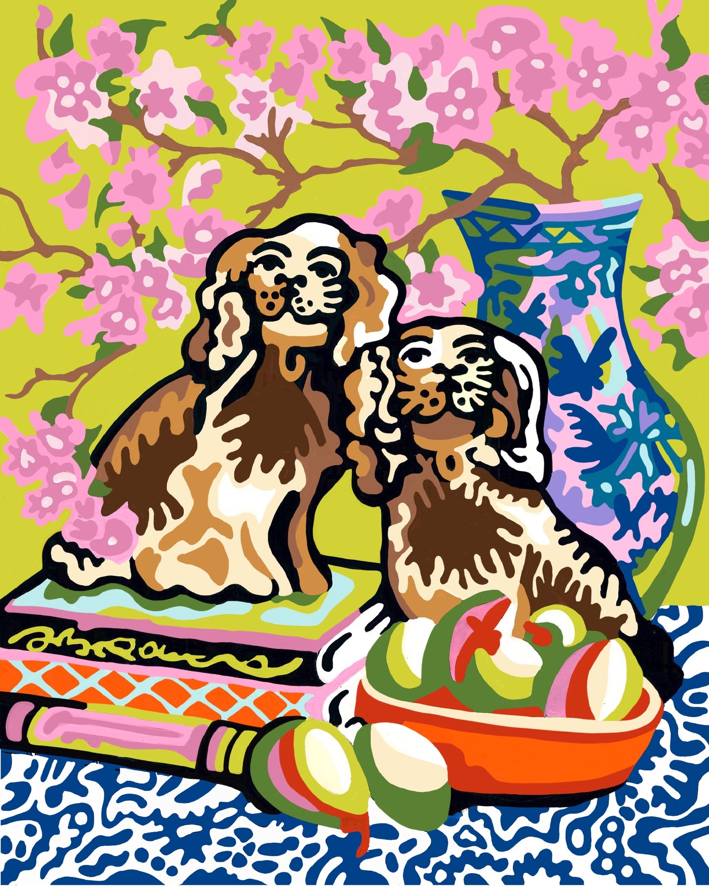 Staffordshire Dogs 8”x10” Print / Cherry Blossoms in Ginger Jar Great Britain Spaniels
