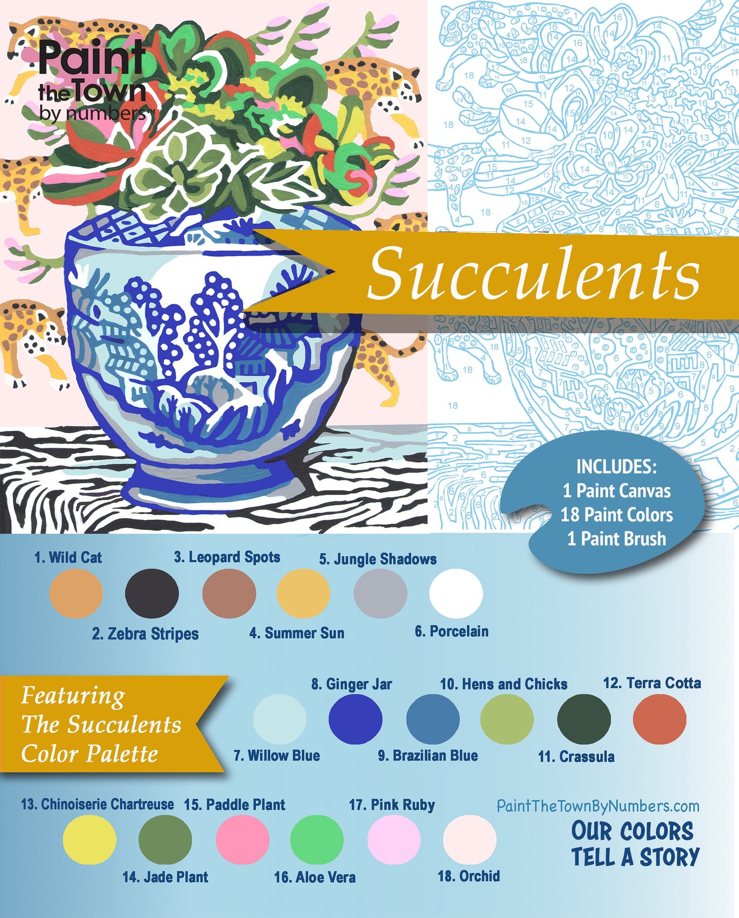 Succulents Paint by Number Kit; 8”x10”