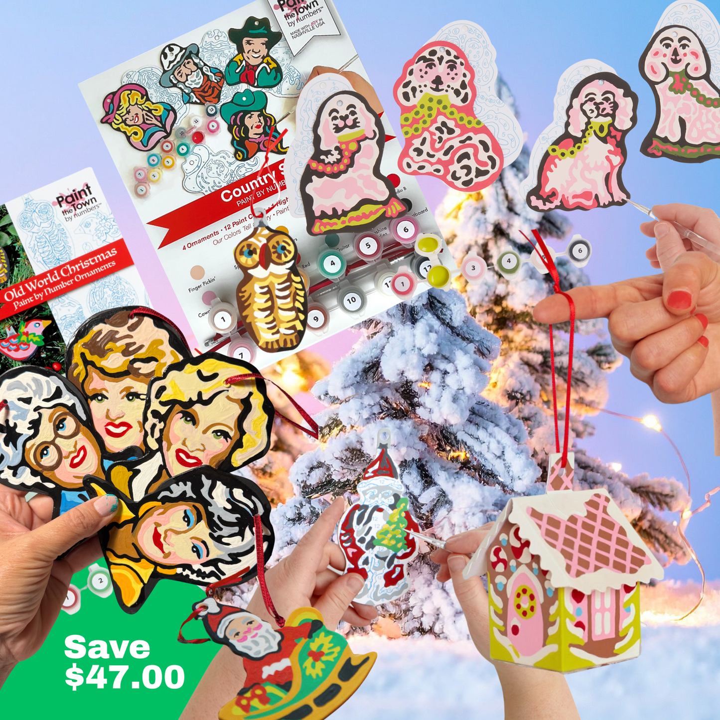 The Whole Collection  - Complete Set of FIVE Paint-By-Number Ornament Kits