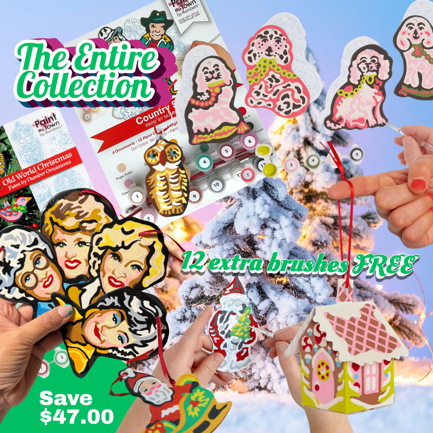 The Whole Collection  - Complete Set of FIVE Paint-By-Number Ornament Kits